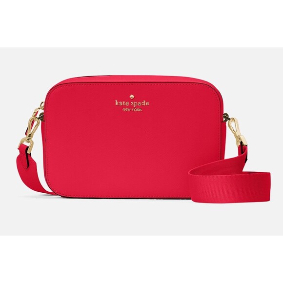 New Kate Spade Madison Mini Camera Bag Saffiano Leather Ruby Red - Picture 1 of 5